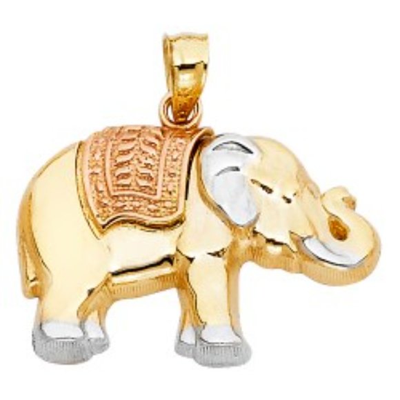 14K tri color Gold Elephant Pendant